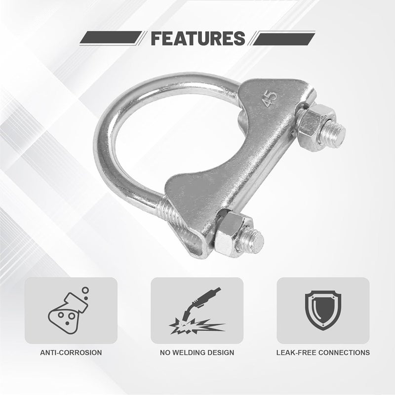 GESEXI 1.75" U-shaped Exhaust Pipe Clamp Mild Steel Muffler Exhaust Clamps with Anti-Rust Coat Pack of 2 - Image 2